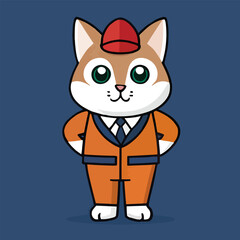 Cute mascot for a cat with a school uniform, flat cartoon design. Suitable for landing page, cards, books design