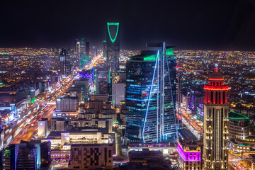 Night panorama of business district of Riyadh city, Al Riyadh, Saudi Arabia