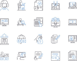 Workflow and employee outline icons collection. Workforce, Employee, Automation, Task, Process, System, Coordinate vector and illustration concept set. Productivity, Efficiency, Schedule linear signs