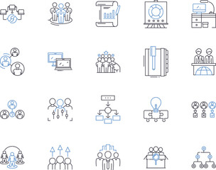 Corporate meetup outline icons collection. Conference, Gatherings, Forum, Networking, Retreat, Social, Meeting vector and illustration concept set. Mentoring, Summit, Exchange linear signs