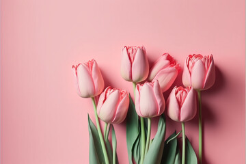 pink tulips on pink background on neutral space