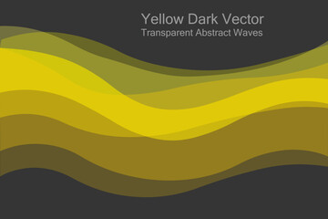 Yellow dark waves abstract. Free black area in the upper, lower. Middle belt. Blank up down space. Gradual gray transparent, soft changing. Dune, sunset, venomous, dessert. Clear background. Vector