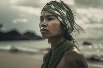  A stunning photograph that showcases the exacting precision of Balinese art, with a focus on beach portraits Generative ai