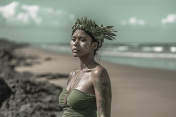  A stunning photograph that showcases the exacting precision of Balinese art, with a focus on beach portraits Generative ai