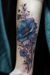 Tattoo Fantasy Flower auf menschlichem Arm. Hochkant. Generative Ai.