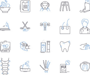 Health tech outline icons collection. Healthtech, Healthcare, Technology, Medical, Wearable, Digital, Telehealth vector and illustration concept set. AI, Bigdata, Robotics linear signs