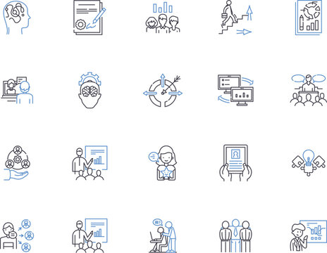 Manager outline icons collection. Supervisor, Leader, Administrator, Director, Organizer, Strategist, Advisor vector and illustration concept set. Controller, Coordinator, Conductor linear signs