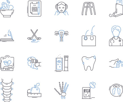 Health tech outline icons collection. Healthtech, Healthcare, Technology, Medical, Wearable, Digital, Telehealth vector and illustration concept set. AI, Bigdata, Robotics linear signs