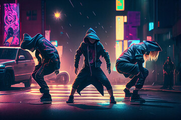 Obraz premium Full length shot of three young dancers dancing street-dance, High quality illustration