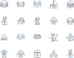 Coaching and mentorship outline icons collection. Mentoring, Coaching, Guidance, Support, Development, Training, Advising vector and illustration concept set. Counseling, Direction, Facilitation
