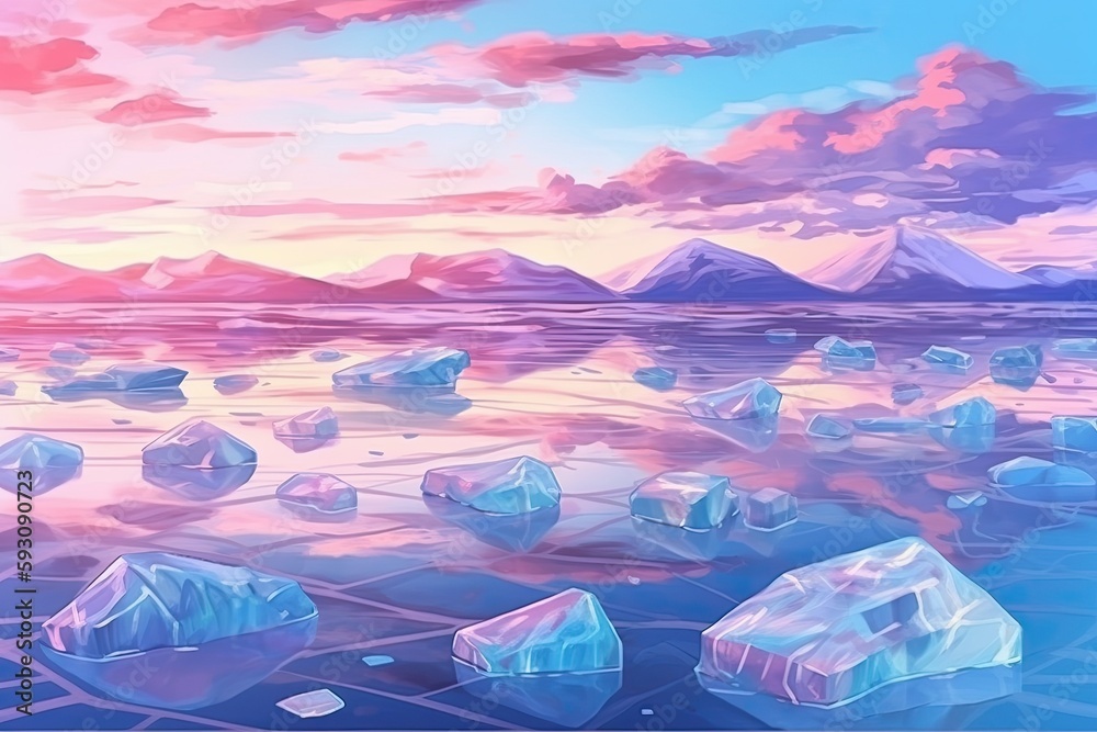 Wall mural icebergs floating in the ocean with a scenic backdrop. generative ai