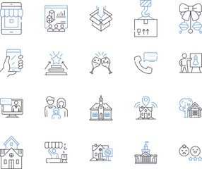 City and delivery outline icons collection. City, Delivery, Urban, Shipping, Logistics, Local, Courier vector and illustration concept set. Home, Destination, Delivery Service linear signs