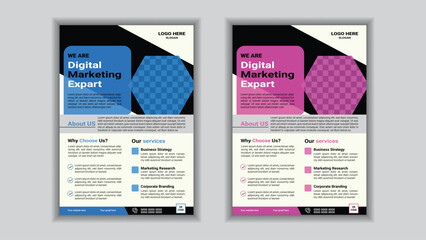 Corporate business a4 flyer vector template design for a digital marketing company. annual report geometric proposal poster and brochure cover.