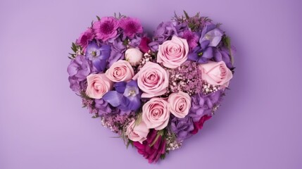 Heart-shaped Flower Bouquet on Violet Background