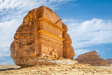 Tomb of Lihyan, son of Kuza carved in rock in the desert,  Mada'in Salih, Hegra, Saudi Arabia