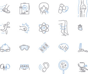 Health tech outline icons collection. Healthtech, Healthcare, Technology, Medical, Wearable, Digital, Telehealth vector and illustration concept set. AI, Bigdata, Robotics linear signs