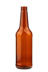 empty beer bottle made of brown glass, isolated on a white background