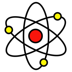 Minimalist drawing of an atom with highlighted orbital path of electrons, traditional atomic scheme, vector of atom with colored highlight