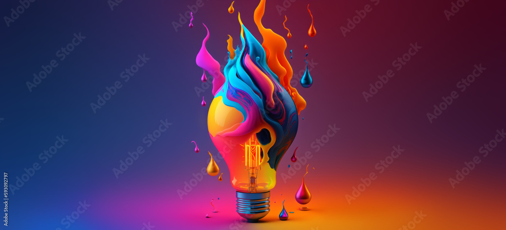 Canvas Prints a colorful glowing idea lightbulb, visualization of brainstorming, bright idea and creative thinking