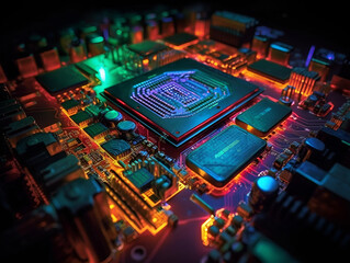 Colorful gaming circuit board created by Generative AI