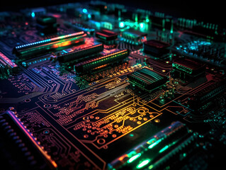 Colorful gaming circuit board created by Generative AI