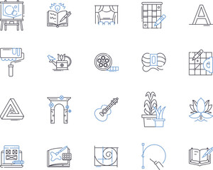 Creative professions outline icons collection. Artist, Photographer, Designer, Architect, Writer, Singer, Sculptor vector and illustration concept set. Animator, Performer, Painter linear signs - obrazy, fototapety, plakaty
