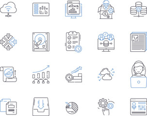 Data and devices outline icons collection. data, devices, computer, laptop, tablet, smartphone, server vector and illustration concept set. cloud, network, internet linear signs