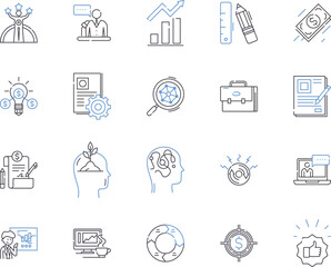 Financial strategy outline icons collection. Finance, Strategy, Investment, Budgeting, Planning, Savings, Wealth vector and illustration concept set. Risk, Profit, Credit linear signs