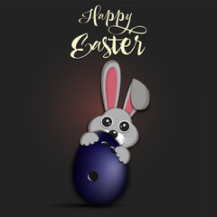 Happy Easter. Rabbit with egg shaped bowling ball