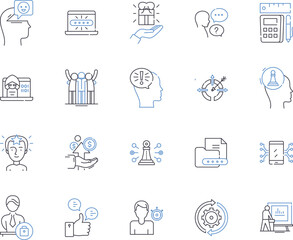 Business connections outline icons collection. Networking, Contacts, Relationships, Links, Liaisons, Alliances, Partners vector and illustration concept set. Associates, Connections, Confidants linear