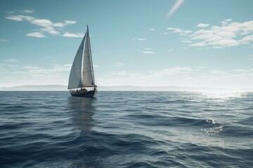 Fototapeta Vue minimaliste sur la mer avec un voilier. Generative AI obraz