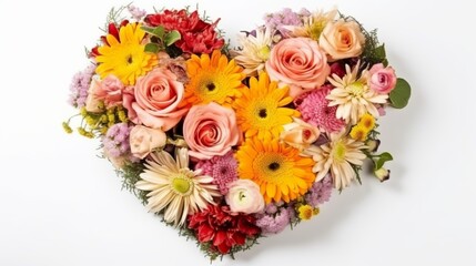Heart-shaped Flower Bouquet on White Background