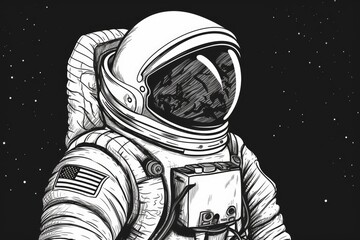 monochromatic astronaut drawing. Generative AI