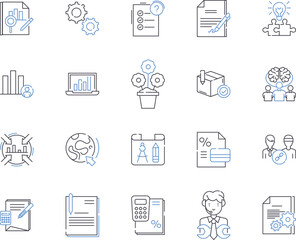 Data Analytics outline icons collection. Data, Analytics, Science, Insight, Processing, Modeling, Visualization vector and illustration concept set. Exploration, Mining, Statistical linear signs