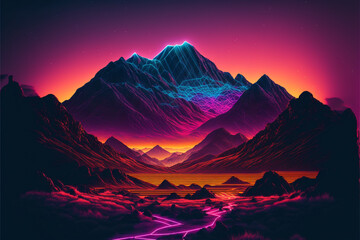 Lightning over the mountains, abstract theme colourful, element for backgrounds, banners, wallpapers, posters and covers. Generative Ai