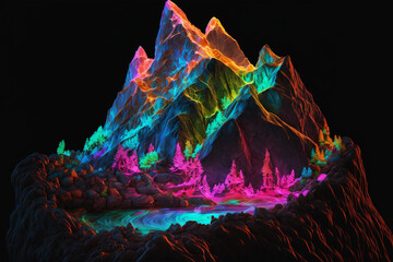Lightning over the mountains, abstract theme colourful, element for backgrounds, banners, wallpapers, posters and covers. Generative Ai