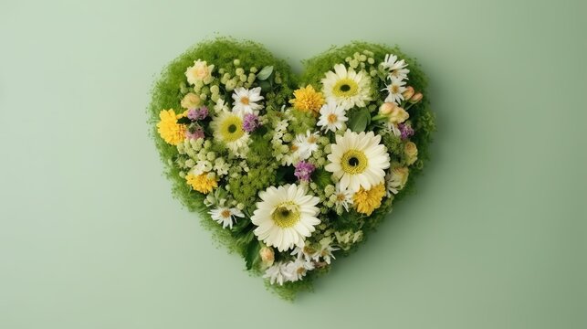 Heart-shaped Flower Bouquet on Green Background