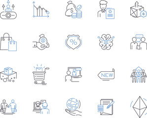 Market finance outline icons collection. Finance, Market, Investing, Trading, Stocks, Bonds, Profits vector and illustration concept set. Returns, Fundraising, Credit linear signs