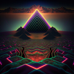 Lightning over the mountains, abstract theme colourful, element for backgrounds, banners, wallpapers, posters and covers. Generative Ai
