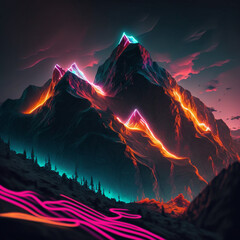 Fototapeta na wymiar Lightning over the mountains, abstract theme colourful, element for backgrounds, banners, wallpapers, posters and covers. Generative Ai