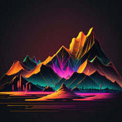 Lightning over the mountains, abstract theme colourful, element for backgrounds, banners, wallpapers, posters and covers. Generative Ai