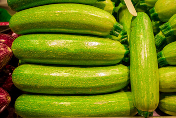 fresh ripe green marrows on market