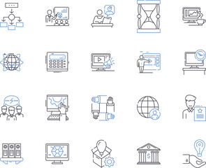 Corporation office space outline icons collection. Corporate, Office, Space, Facility, Rent, Lease, Room vector and illustration concept set. Suites, Complex, Building linear signs