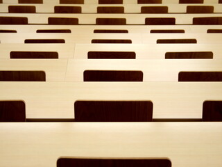 Tokyo, Japan - April 11, 2023: Chairs in a lecture room in a school
