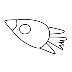 Spaceship rocket icon, startup, space, business concept, doodle vector outline for coloring book