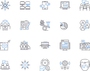 Interaction outline icons collection. Communication, Engagement, Response, Exchange, Dialogue, Discussion, Connection vector and illustration concept set. Socializing, Networking, Interfacing linear