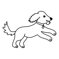 Cute running puppy dog, doodle style flat vector outline for coloring book