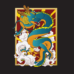 dragon illustration design for sukajan is mean japan traditional cloth or t-shirt