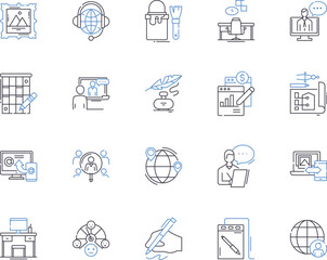 Freelance enterpreneur outline icons collection. Freelancer, Entrepreneur, Self-Employed, Independent, Contractor, Consultant, Freelance vector and illustration concept set. Remote, Freelancing