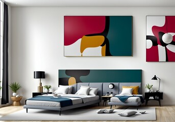 Photo of a cozy bedroom with two beautiful paintings on the wall